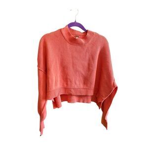 Free People Women's Cropped Pullover Sweater M Orange Long Sleeve